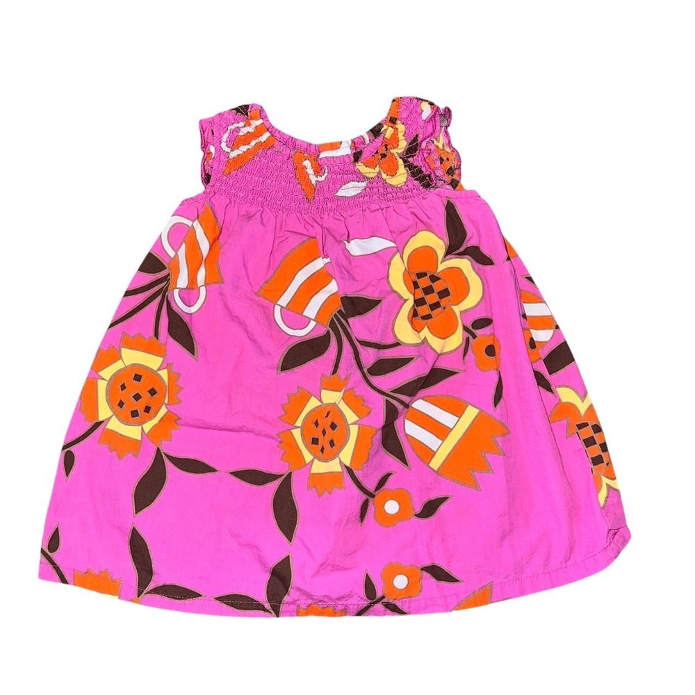 Hanna Andersson Girls Pink Floral Teacup Smocked Dress Size 80 12-18 Months